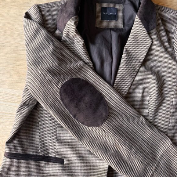 Limited Equestrian Blazer Womens L Jacket Elbow Patches Houndstooth Contrast - Picture 4 of 7